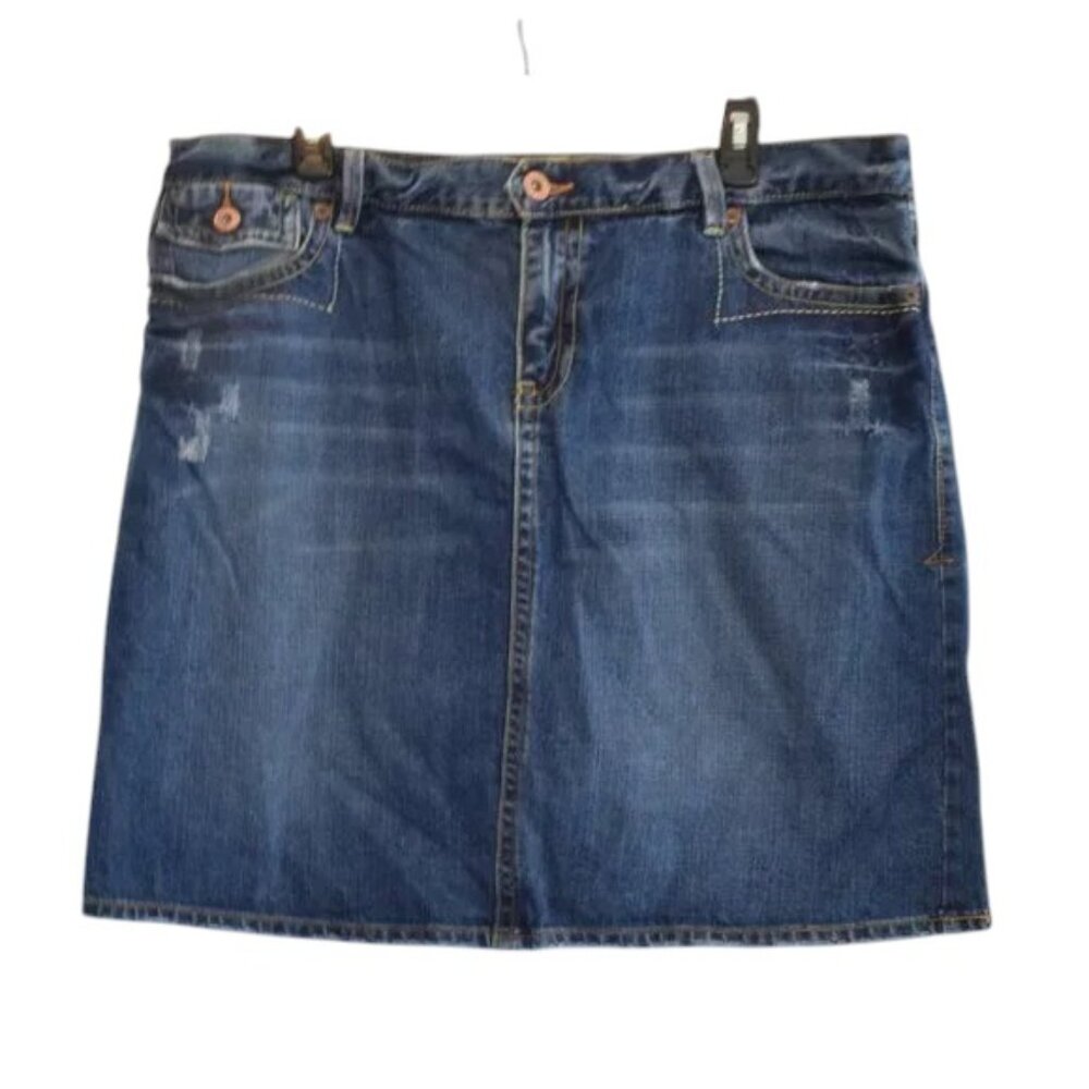 Old Navy Denim Blue Jean Skirt Embroidered Distressed Plus Size - Picture 2 of 8